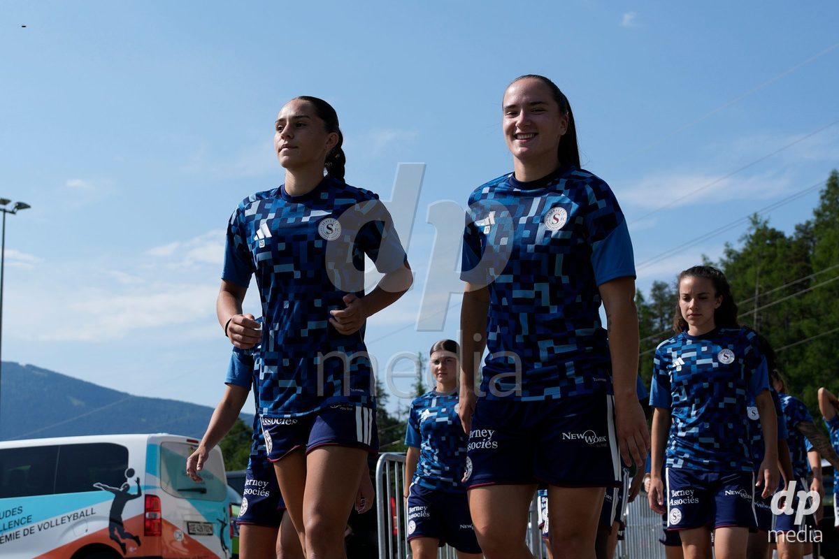 Crans-Montana, Switzerland - July 25: Amina Muratovic (23 SFCCF) and Magdalena Izabela Sobal (11 SFCCF) during the AXA Women's Super League match between Servette FC Chenois Feminin and FC Sion Feminin at Stade du Christ-Roi on July 25, 2026 in Crans-Montana, Switzerland.