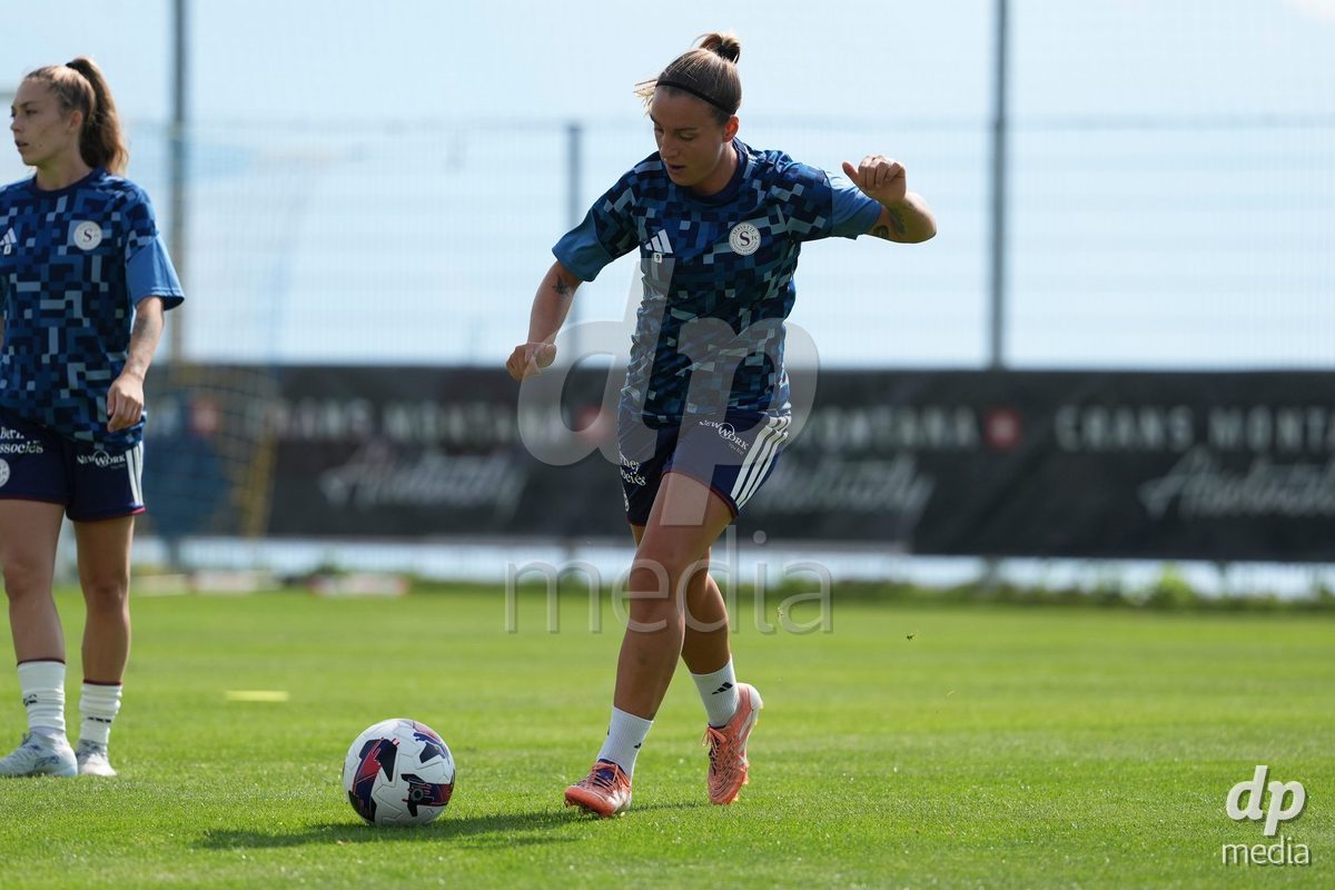 Crans-Montana, Switzerland - July 25: Gloria Marinelli (9 SFCCF) during the AXA Women's Super League match between Servette FC Chenois Feminin and FC Sion Feminin at Stade du Christ-Roi on July 25, 2026 in Crans-Montana, Switzerland.
