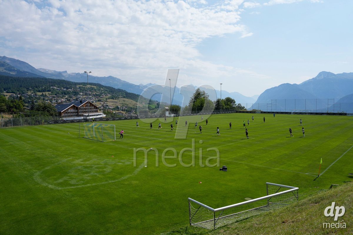 Crans-Montana, Switzerland - July 25: Overview during the AXA Women's Super League match between Servette FC Chenois Feminin and FC Sion Feminin at Stade du Christ-Roi on July 25, 2026 in Crans-Montana, Switzerland.