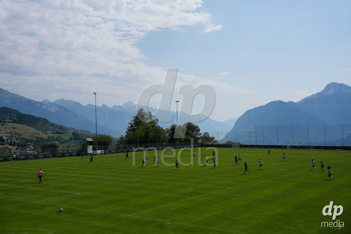 Crans-Montana, Switzerland - July 25: Overview during the AXA Women's Super League match between Servette FC Chenois Feminin and FC Sion Feminin at Stade du Christ-Roi on July 25, 2026 in Crans-Montana, Switzerland.
