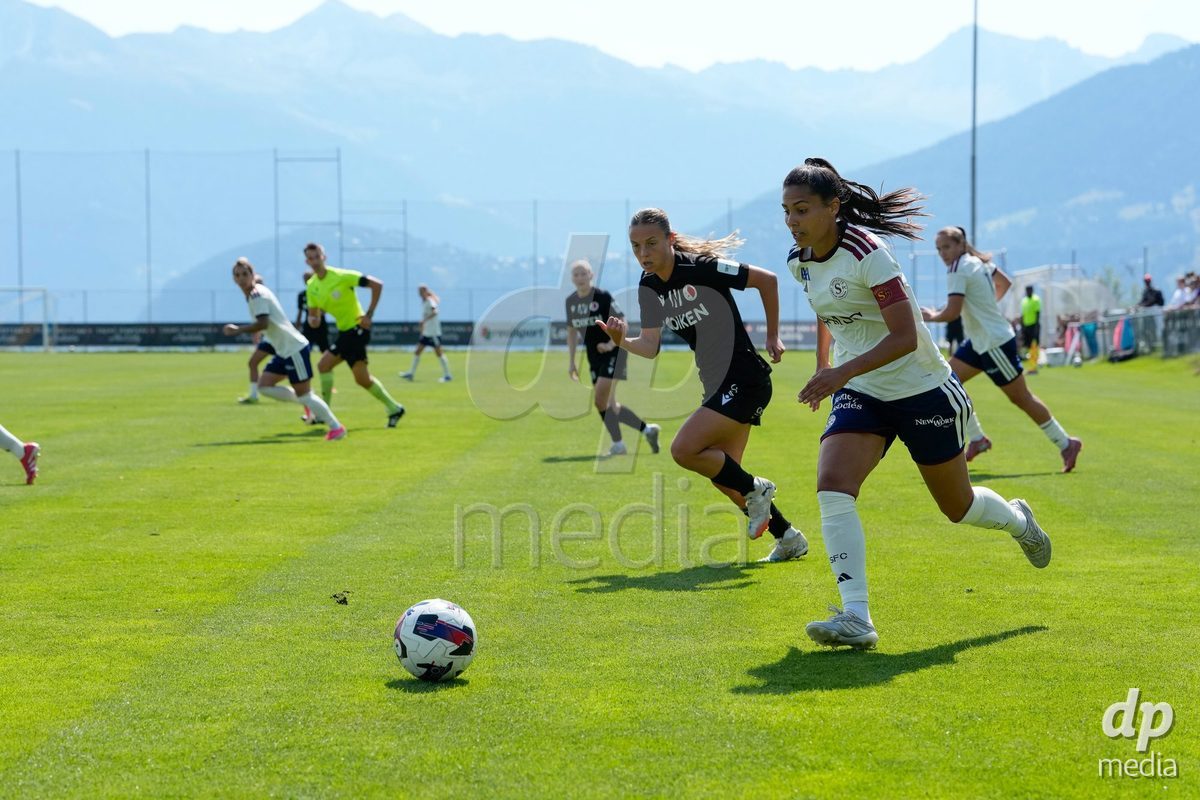 Crans-Montana, Switzerland - July 25: Daina Bourma (3 SFCCF) during the AXA Women's Super League match between Servette FC Chenois Feminin and FC Sion Feminin at Stade du Christ-Roi on July 25, 2026 in Crans-Montana, Switzerland.