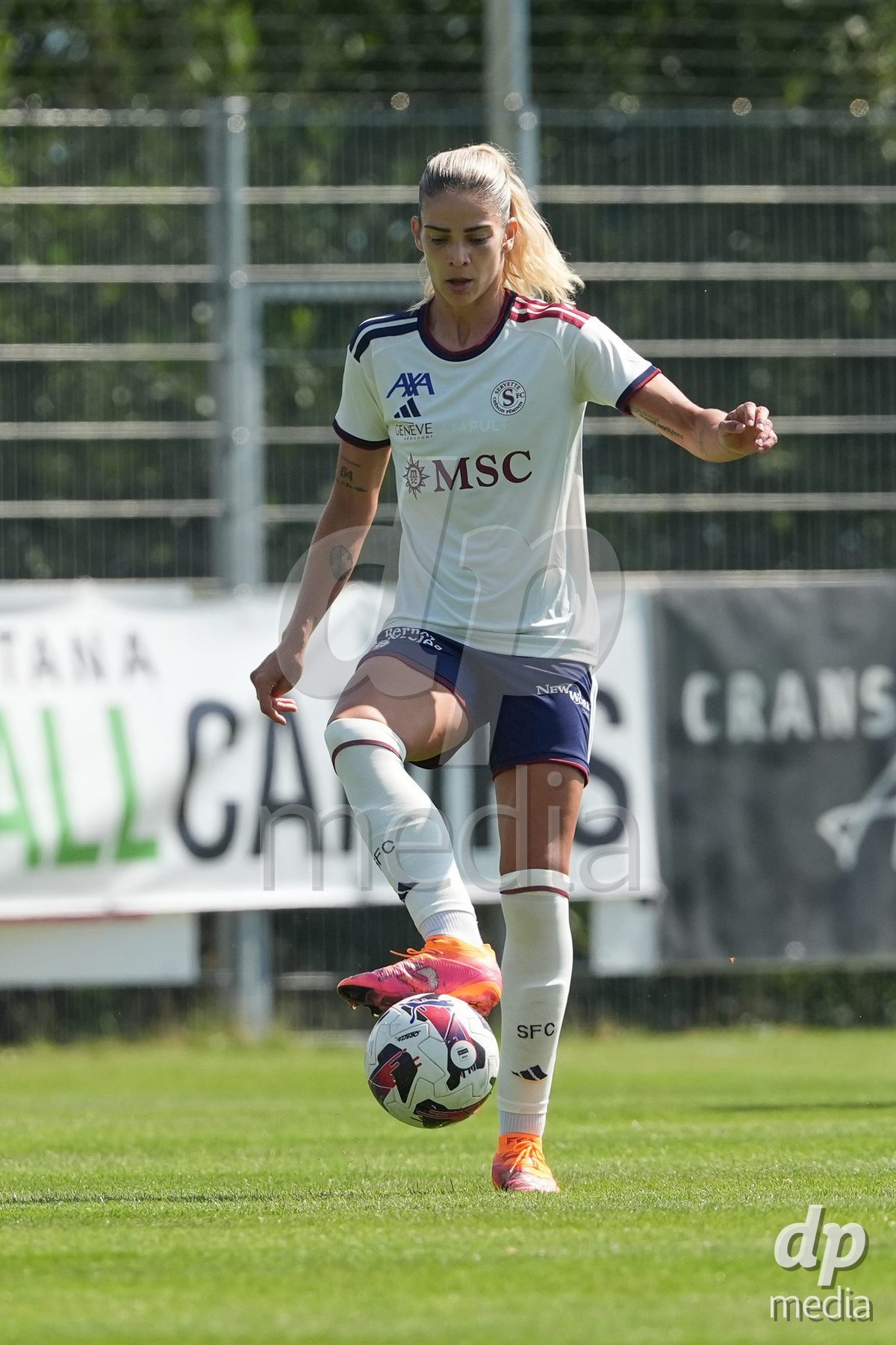 Crans-Montana, Switzerland - July 25: De al m da Eira Stefanie (64 SFCCF) during the AXA Women's Super League match between Servette FC Chenois Feminin and FC Sion Feminin at Stade du Christ-Roi on July 25, 2026 in Crans-Montana, Switzerland.