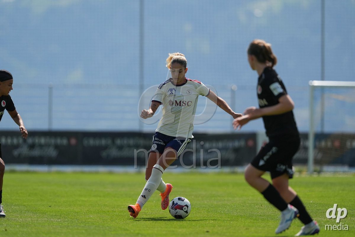Crans-Montana, Switzerland - July 25: De al m da Eira Stefanie (64 SFCCF) during the AXA Women's Super League match between Servette FC Chenois Feminin and FC Sion Feminin at Stade du Christ-Roi on July 25, 2026 in Crans-Montana, Switzerland.