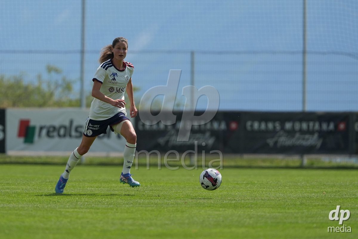 Crans-Montana, Switzerland - July 25: Carage Noemie (28 SFCCF) during the AXA Women's Super League match between Servette FC Chenois Feminin and FC Sion Feminin at Stade du Christ-Roi on July 25, 2026 in Crans-Montana, Switzerland.