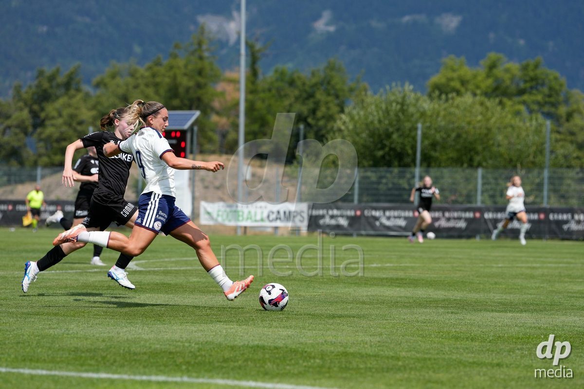 Crans-Montana, Switzerland - July 25: Gloria Marinelli (9 SFCCF) during the AXA Women's Super League match between Servette FC Chenois Feminin and FC Sion Feminin at Stade du Christ-Roi on July 25, 2026 in Crans-Montana, Switzerland.