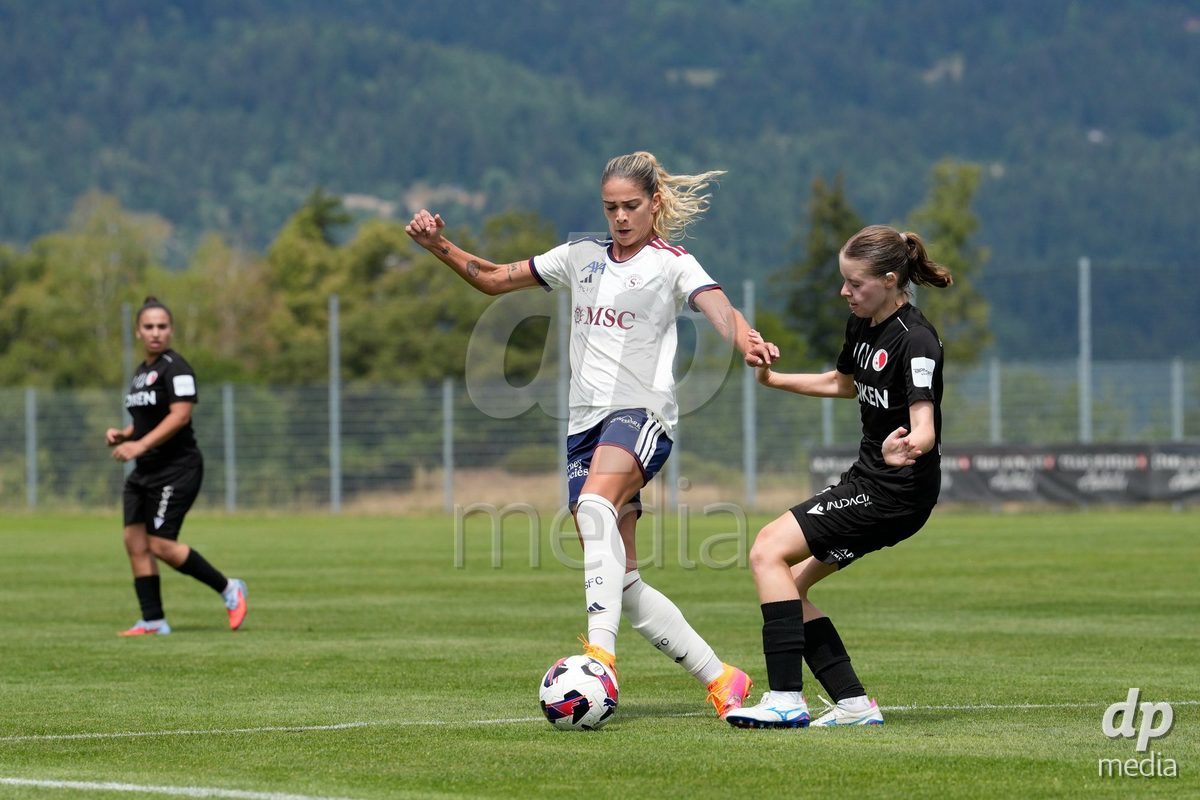 Crans-Montana, Switzerland - July 25: De al m da Eira Stefanie (64 SFCCF) during the AXA Women's Super League match between Servette FC Chenois Feminin and FC Sion Feminin at Stade du Christ-Roi on July 25, 2026 in Crans-Montana, Switzerland.