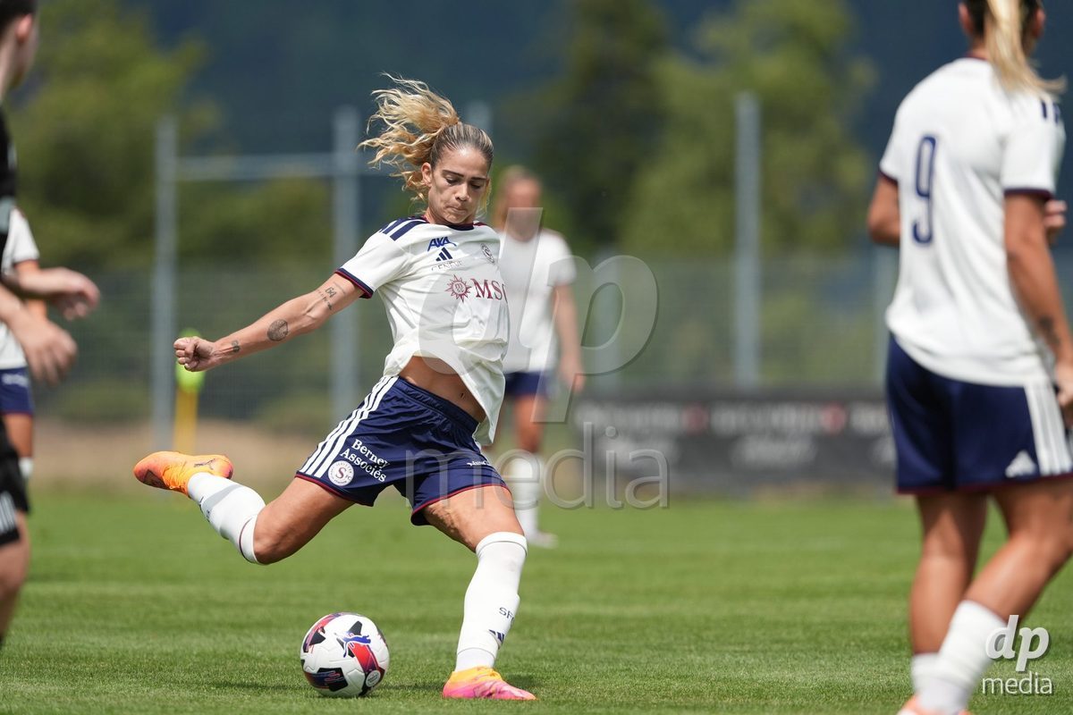 Crans-Montana, Switzerland - July 25: De al m da Eira Stefanie (64 SFCCF) during the AXA Women's Super League match between Servette FC Chenois Feminin and FC Sion Feminin at Stade du Christ-Roi on July 25, 2026 in Crans-Montana, Switzerland.