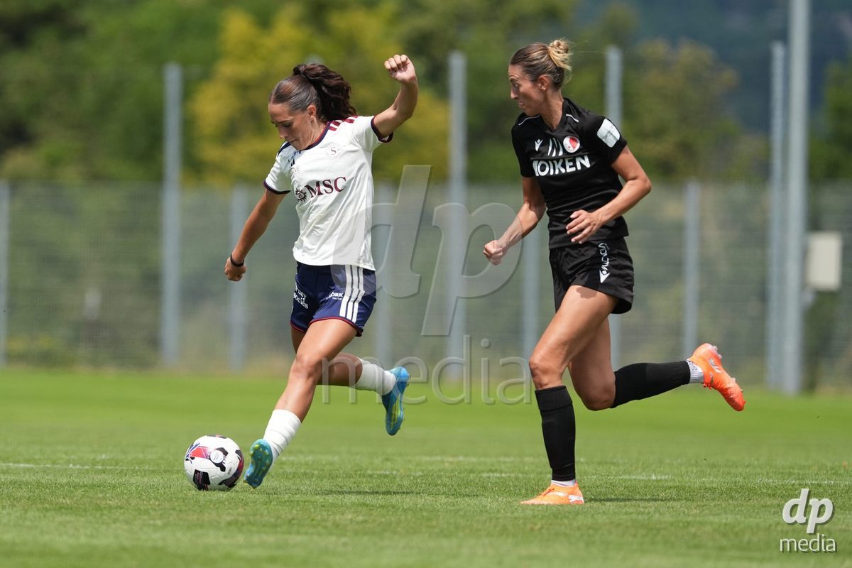 Crans-Montana, Switzerland - July 25: Amina Muratovic (23 SFCCF) during the AXA Women's Super League match between Servette FC Chenois Feminin and FC Sion Feminin at Stade du Christ-Roi on July 25, 2026 in Crans-Montana, Switzerland.