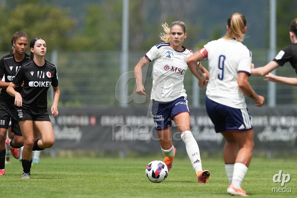 Crans-Montana, Switzerland - July 25: De al m da Eira Stefanie (64 SFCCF) during the AXA Women's Super League match between Servette FC Chenois Feminin and FC Sion Feminin at Stade du Christ-Roi on July 25, 2026 in Crans-Montana, Switzerland.