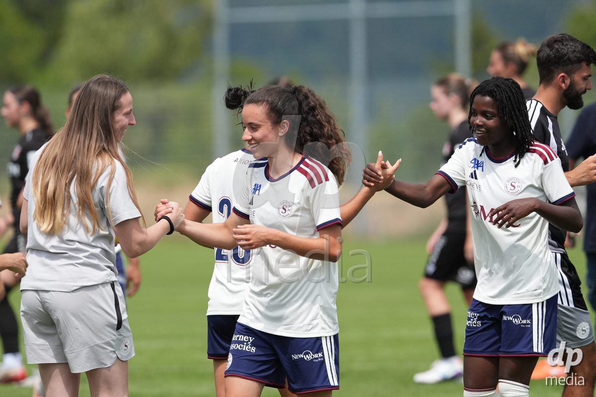 Crans-Montana, Switzerland - July 25: Camila Mingard (37 SFCCF) and Garance Nein (17 SFCCF) after the AXA Women's Super League match between Servette FC Chenois Feminin and FC Sion Feminin at Stade du Christ-Roi on July 25, 2026 in Crans-Montana, Switzerland.