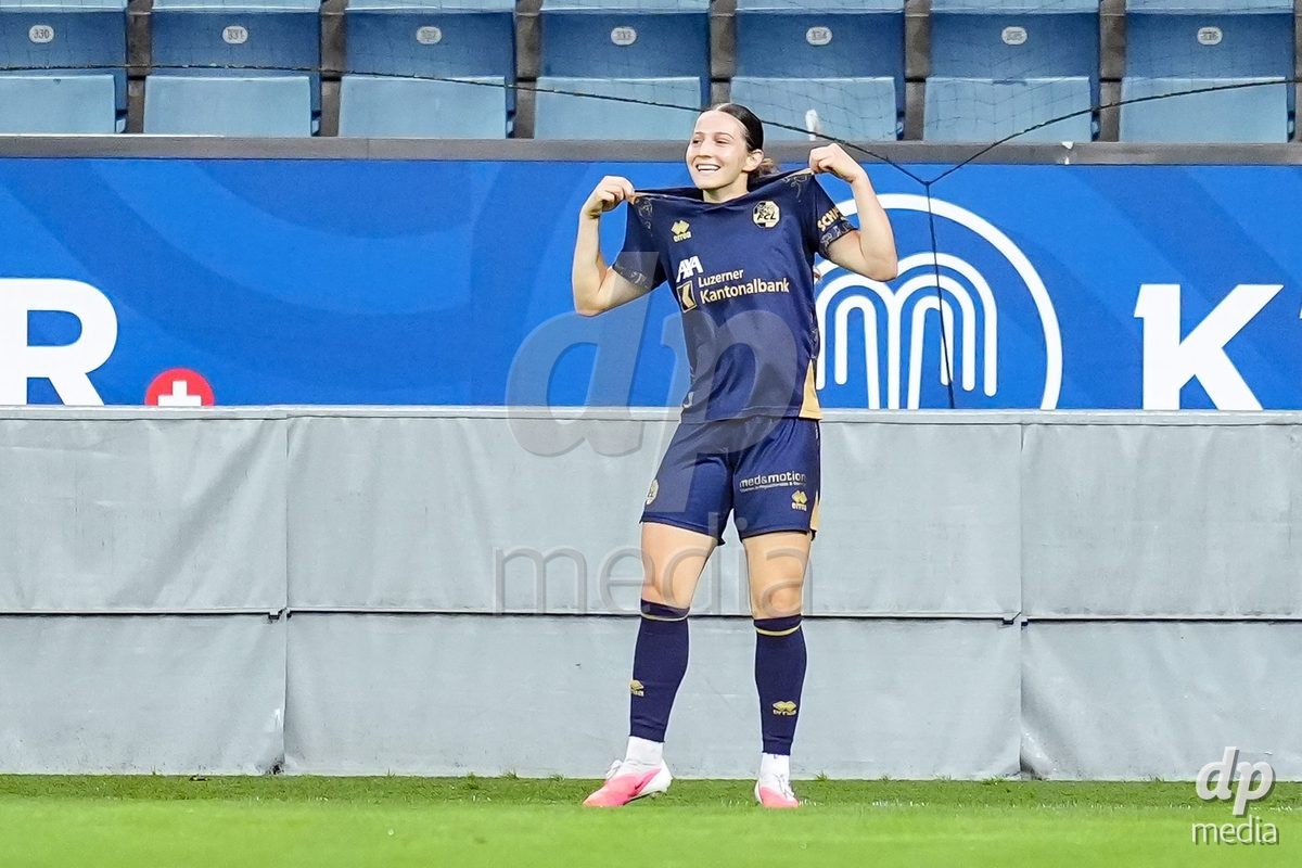 Luzern, Switzerland - August 28: Ramona Schallberger of FC Luzern celebrates after scoring her teams second goal during the AXA Women's Super League match between FC Luzern and FC St. Gallen 1879 at thermoplan arena on August 28, 2026 in Luzern, Switzerland.