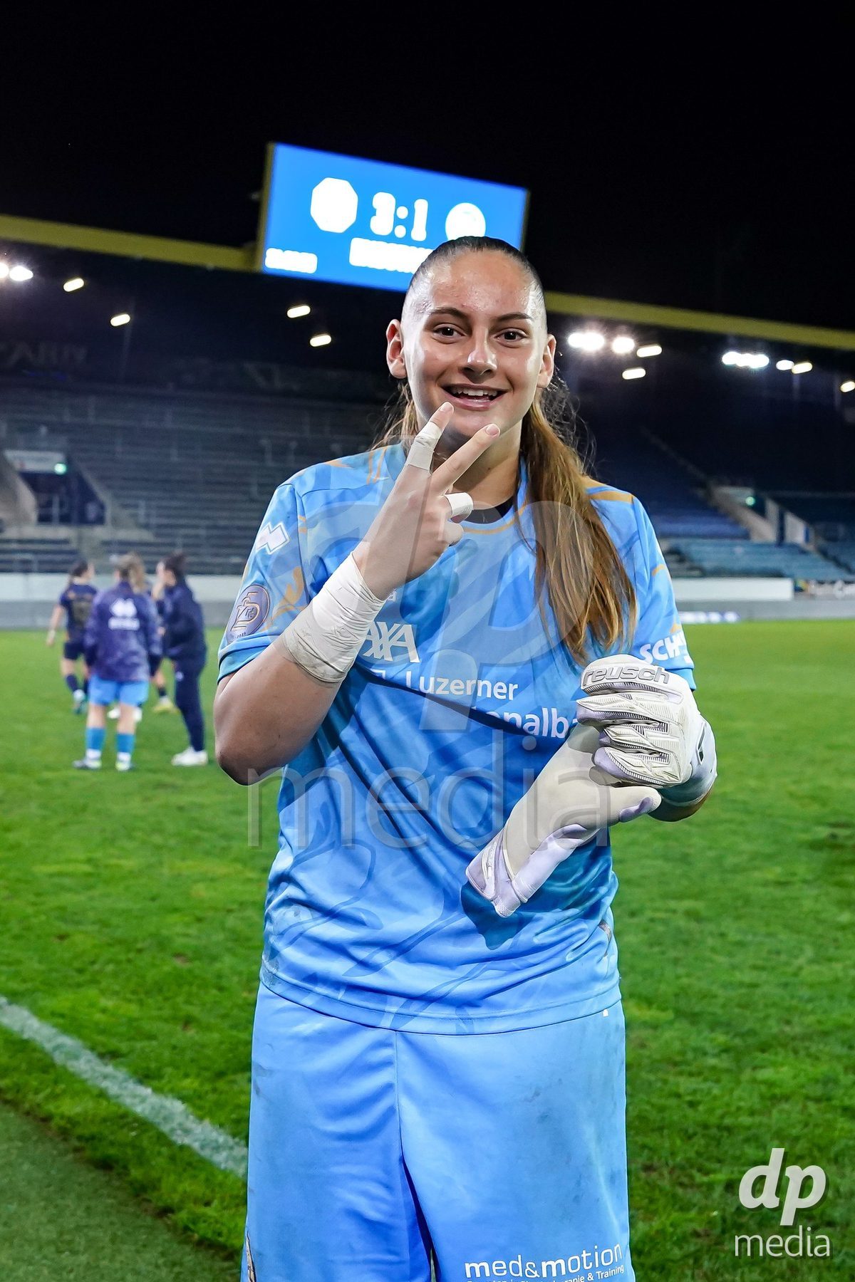 Luzern, Switzerland - August 28: Lea Kramoviku of FC Luzern celebrates the victory during the AXA Women's Super League match between FC Luzern and FC St. Gallen 1879 at thermoplan arena on August 28, 2026 in Luzern, Switzerland.