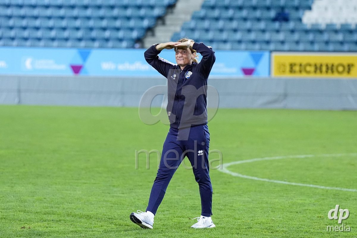 Luzern, Switzerland - August 28: Luzia Odermatt, Head Coach of FC Luzern celebrates the victory during the AXA Women's Super League match between FC Luzern and FC St. Gallen 1879 at thermoplan arena on August 28, 2026 in Luzern, Switzerland.