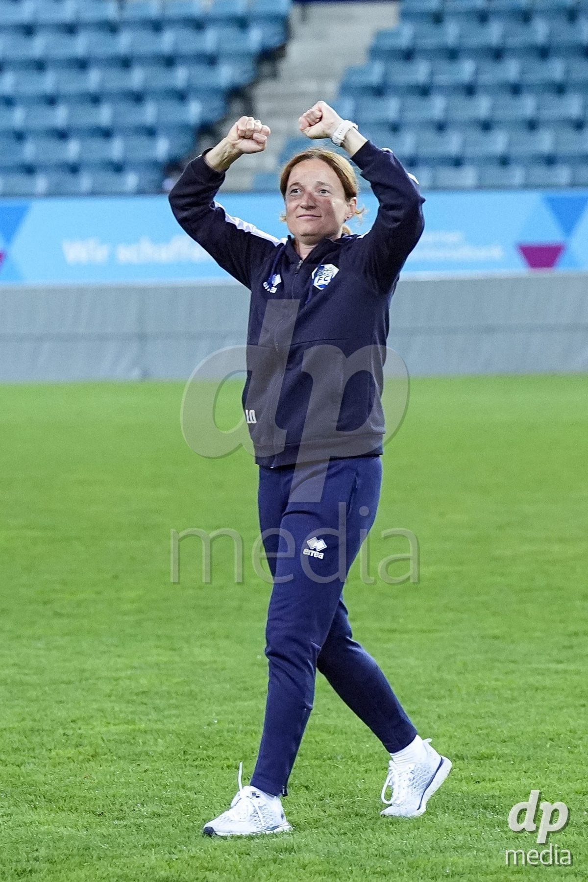 Luzern, Switzerland - August 28: Luzia Odermatt, Head Coach of FC Luzern celebrates the victory during the AXA Women's Super League match between FC Luzern and FC St. Gallen 1879 at thermoplan arena on August 28, 2026 in Luzern, Switzerland.