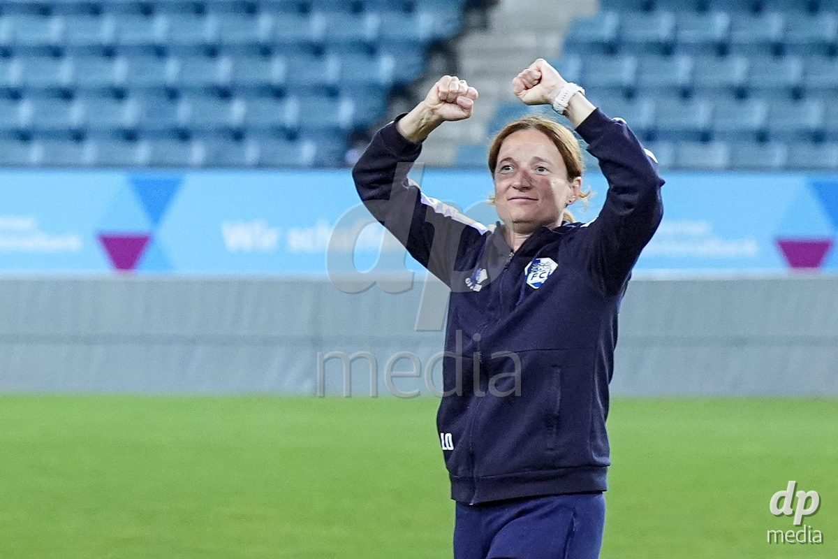 Luzern, Switzerland - August 28: Luzia Odermatt, Head Coach of FC Luzern celebrates the victory during the AXA Women's Super League match between FC Luzern and FC St. Gallen 1879 at thermoplan arena on August 28, 2026 in Luzern, Switzerland.