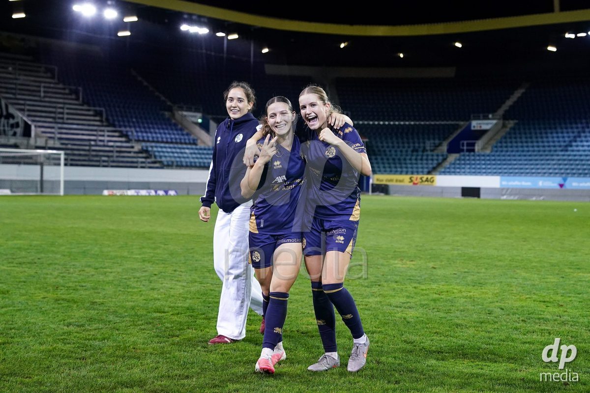 Luzern, Switzerland - August 28: Ramona Schallberger of FC Luzern and Valentina Gerlof of FC Luzern celebrate the victory during the AXA Women's Super League match between FC Luzern and FC St. Gallen 1879 at thermoplan arena on August 28, 2026 in Luzern, Switzerland.