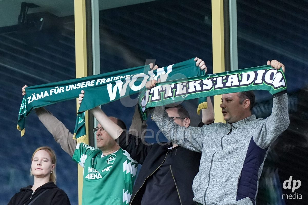 Luzern, Switzerland - August 28: Fans of FC St. Gallen during the AXA Women's Super League match between FC Luzern and FC St. Gallen 1879 at thermoplan arena on August 28, 2026 in Luzern, Switzerland.