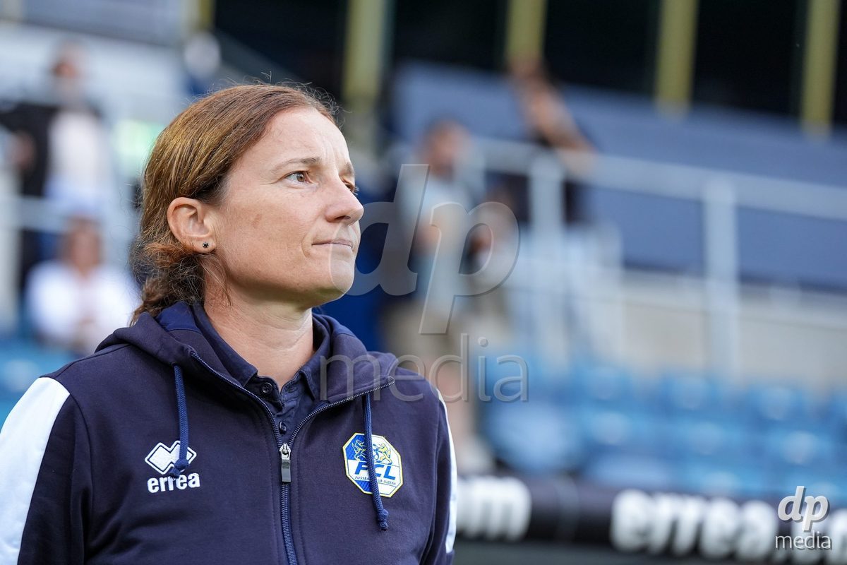 Luzern, Switzerland - August 28: Portrait (headshot/close up) of Luzia Odermatt, Head Coach of FC Luzern, during the AXA Women's Super League match between FC Luzern and FC St. Gallen 1879 at thermoplan arena on August 28, 2026 in Luzern, Switzerland.