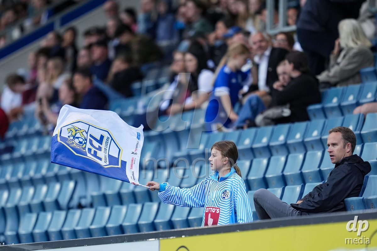 Luzern, Switzerland - August 28: Young fan of FC Luzern during the AXA Women's Super League match between FC Luzern and FC St. Gallen 1879 at thermoplan arena on August 28, 2026 in Luzern, Switzerland.