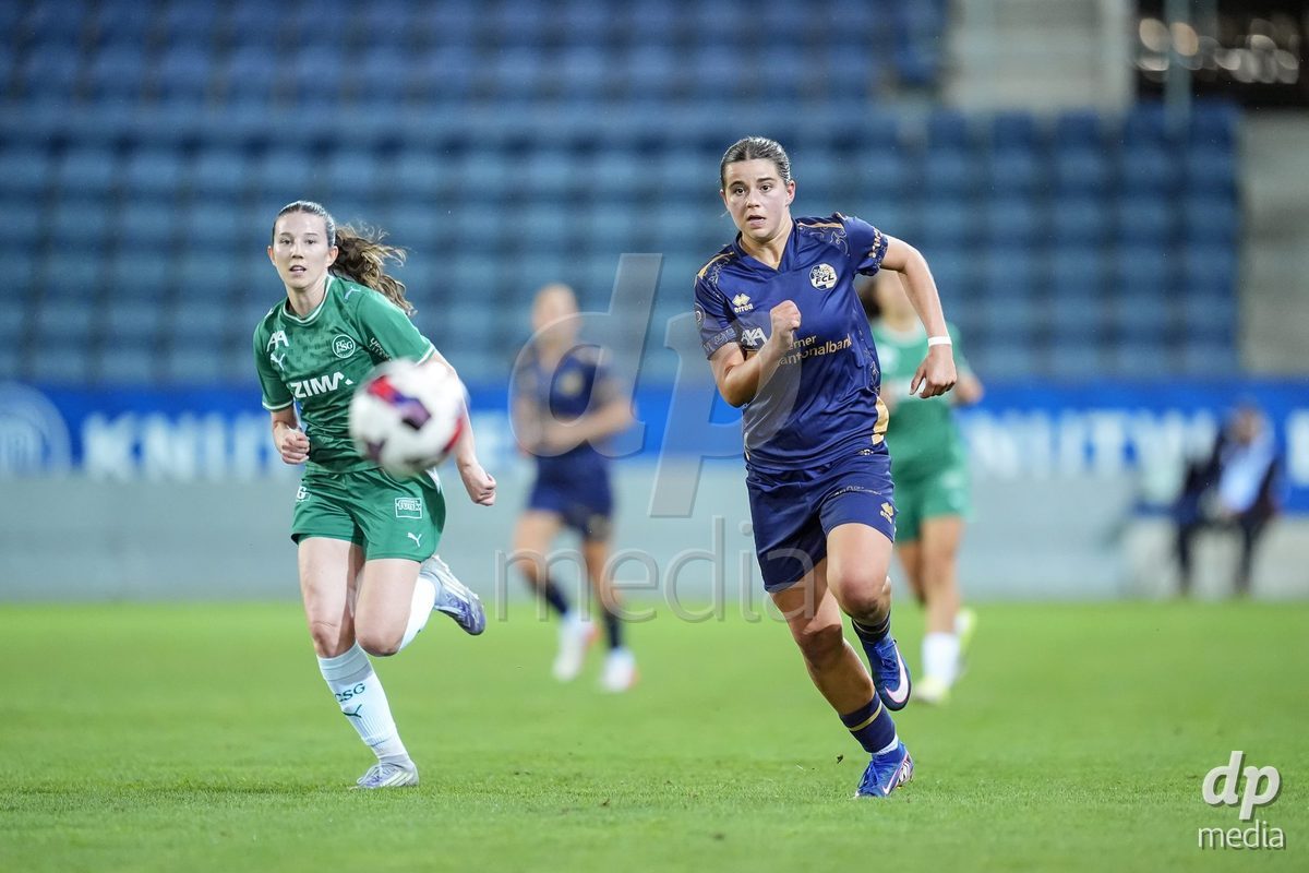 Luzern, Switzerland - August 28: Alyssa Keller of FC Luzern (R) goes forward during the AXA Women's Super League match between FC Luzern and FC St. Gallen 1879 at thermoplan arena on August 28, 2026 in Luzern, Switzerland.