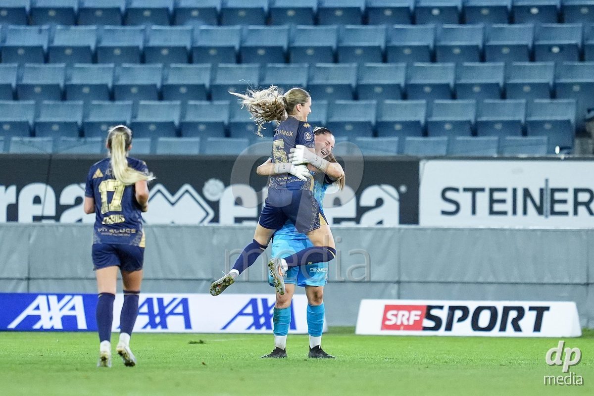 Luzern, Switzerland - August 28: Valentina Gerlof of FC Luzern and Lea Kramoviku of FC Luzern celebrate the victory during the AXA Women's Super League match between FC Luzern and FC St. Gallen 1879 at thermoplan arena on August 28, 2026 in Luzern, Switzerland.