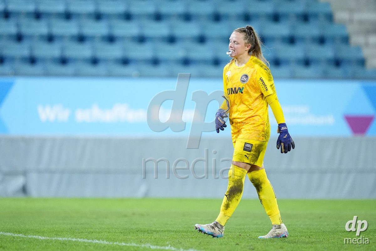 Luzern, Switzerland - August 28: Sandra Klug of FC St. Gallen looks dejected and disappointed after the loss during the AXA Women's Super League match between FC Luzern and FC St. Gallen 1879 at thermoplan arena on August 28, 2026 in Luzern, Switzerland.