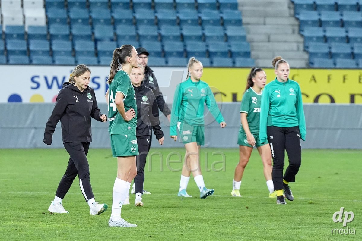 Luzern, Switzerland - August 28: Jana Brunner of FC St. Gallen looks dejected and disappointed after the loss during the AXA Women's Super League match between FC Luzern and FC St. Gallen 1879 at thermoplan arena on August 28, 2026 in Luzern, Switzerland.