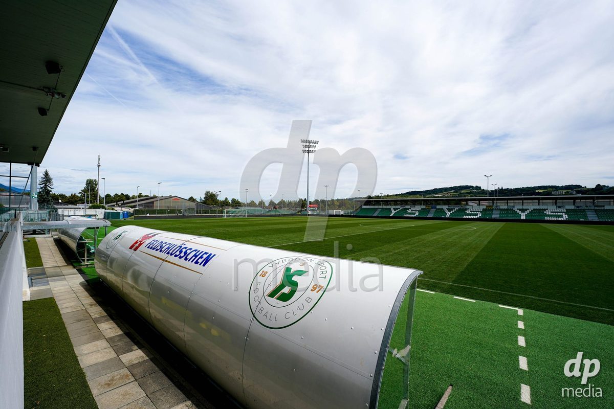 Yverdon-les-Bains, Switzerland - August 29: Panoramic view of Stade Municipal prior to the AXA Women's Super League match between FC Yverdon Women and GC Frauenfussball at Stade Municipal on August 29, 2026 in Yverdon-les-Bains, Switzerland.