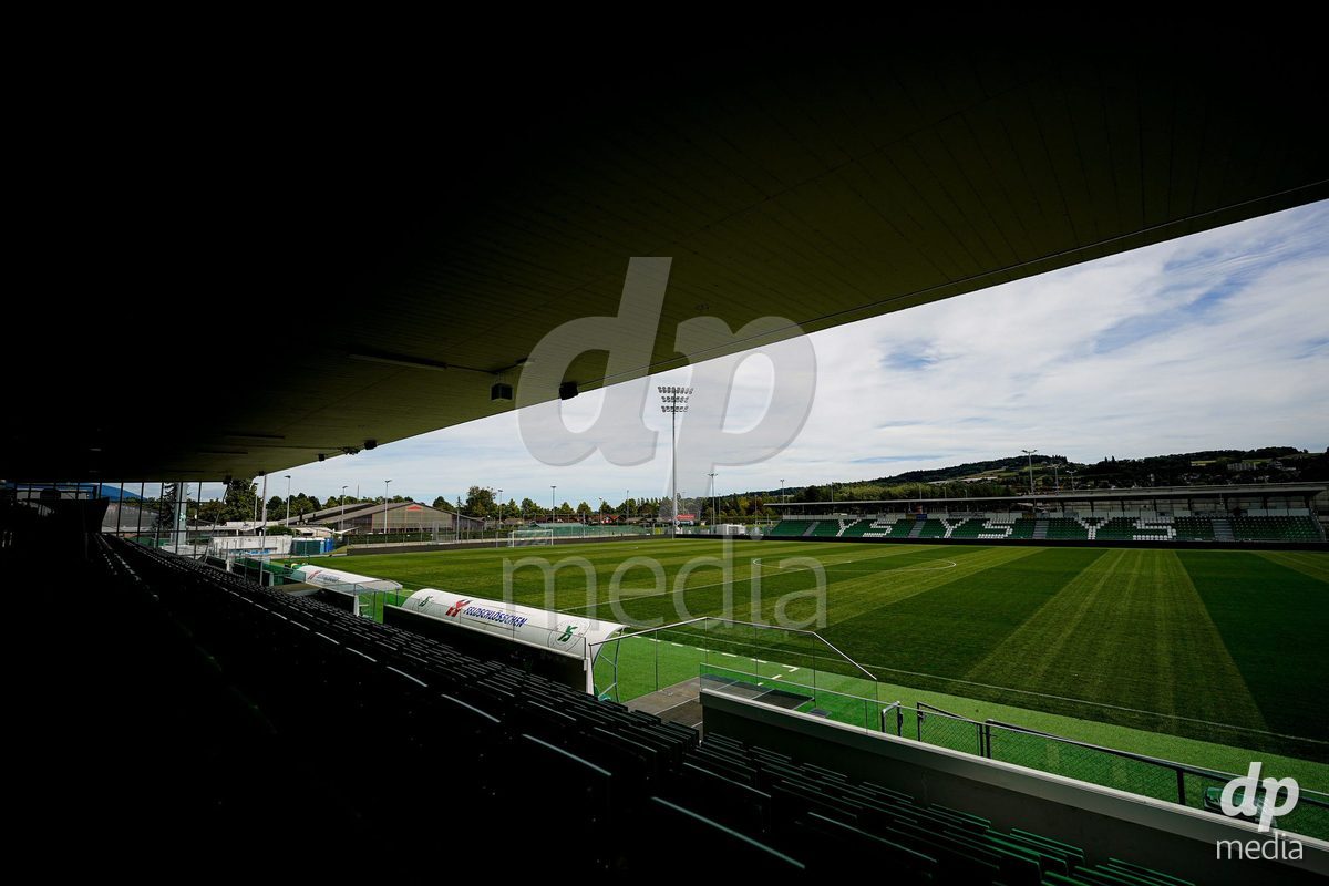 Yverdon-les-Bains, Switzerland - August 29: Panoramic view of Stade Municipal prior to the AXA Women's Super League match between FC Yverdon Women and GC Frauenfussball at Stade Municipal on August 29, 2026 in Yverdon-les-Bains, Switzerland.