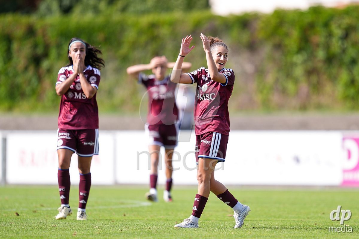 Geneva, Switzerland - August 29: Elodie Nakkach of Servette FC Chenois Feminin reacts after a missed chance during the AXA Women's Super League match between Servette FC Chenois Feminin and FC Basel 1893 at Stade de Trois-Chene on August 29, 2026 in Geneva, Switzerland.