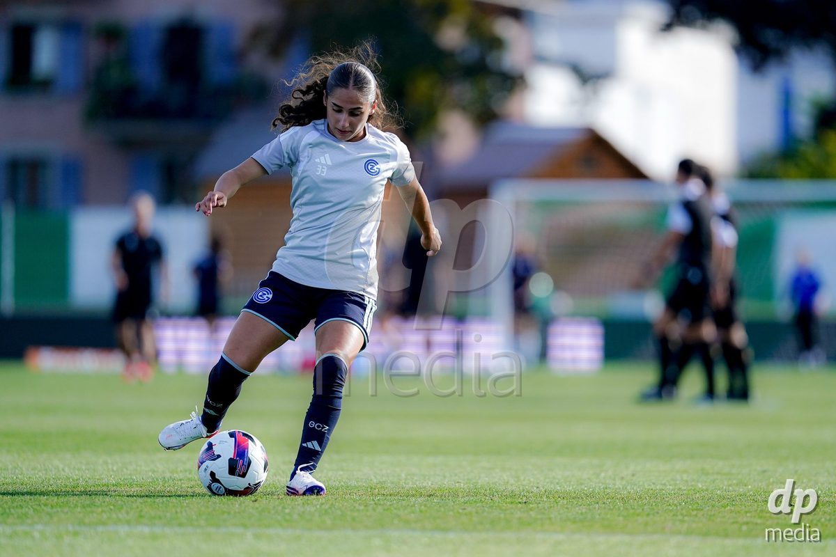Yverdon-les-Bains, Switzerland - August 29: Players of GC Frauenfussball warming up during the AXA Women's Super League match between FC Yverdon Women and GC Frauenfussball at Stade Municipal on August 29, 2026 in Yverdon-les-Bains, Switzerland.