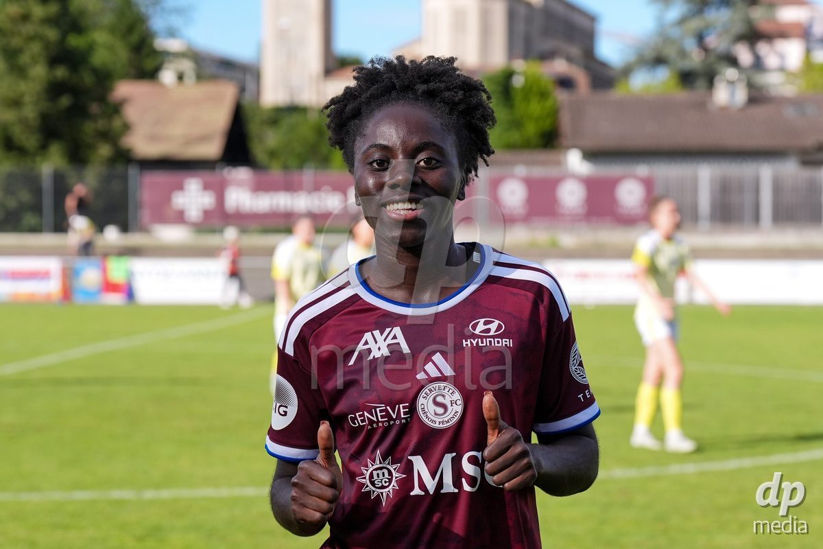 Geneva, Switzerland - August 29: 2026_Benedicte Simon of Servette FC Chenois Feminin celebrates the victory during the AXA Women's Super League match between Servette FC Chenois Feminin and FC Basel 1893 at Stade de Trois-Chene on August 29, 2026 in Geneva, Switzerland.