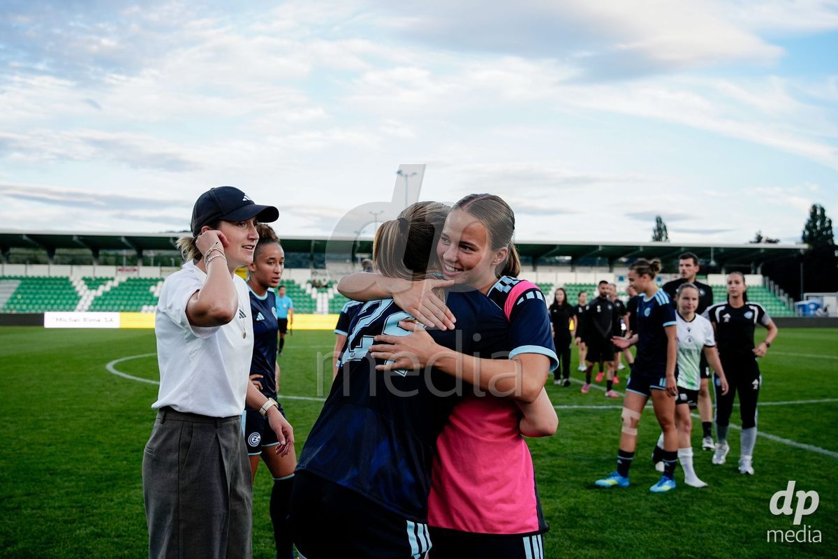 Yverdon-les-Bains, Switzerland - August 29: Players of GC Frauenfussball after winning the match the AXA Women's Super League match between FC Yverdon Women and GC Frauenfussball at Stade Municipal on August 29, 2026 in Yverdon-les-Bains, Switzerland.