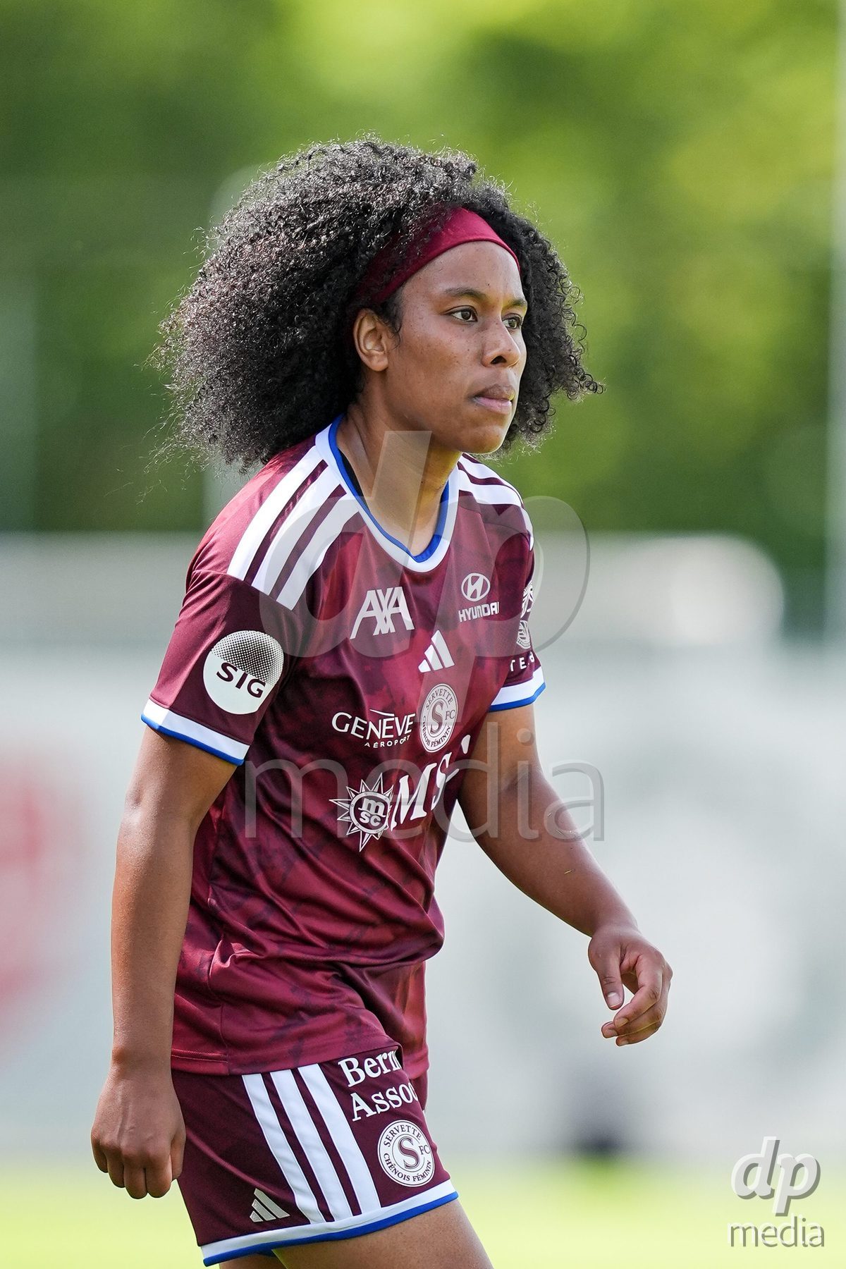 Geneva, Switzerland - August 29: Portrait (headshot/close up) of Mickaella Francoise Halooa Cardia of Servette FC Chenois Feminin during the AXA Women's Super League match between Servette FC Chenois Feminin and FC Basel 1893 at Stade de Trois-Chene on August 29, 2026 in Geneva, Switzerland.