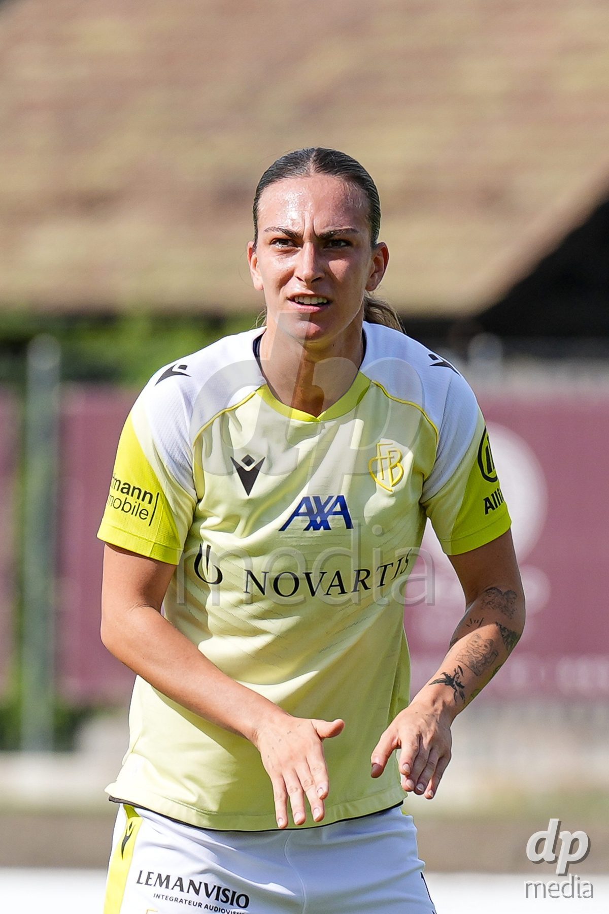 Geneva, Switzerland - August 29: Alice Ilaria Berti of FC Basel reacts during the AXA Women's Super League match between Servette FC Chenois Feminin and FC Basel 1893 at Stade de Trois-Chene on August 29, 2026 in Geneva, Switzerland.