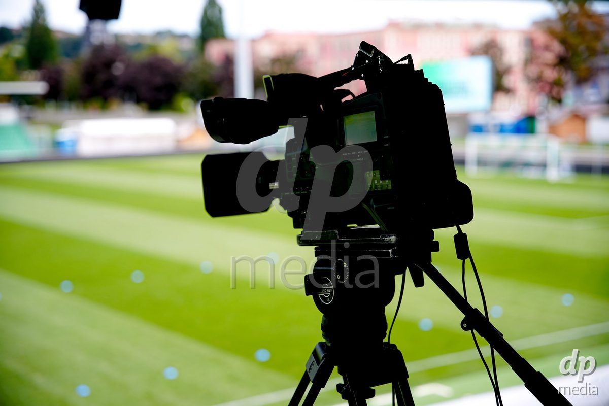 Yverdon-les-Bains, Switzerland - August 29: TV Camera during the AXA Women's Super League match between FC Yverdon Women and GC Frauenfussball at Stade Municipal on August 29, 2026 in Yverdon-les-Bains, Switzerland.
