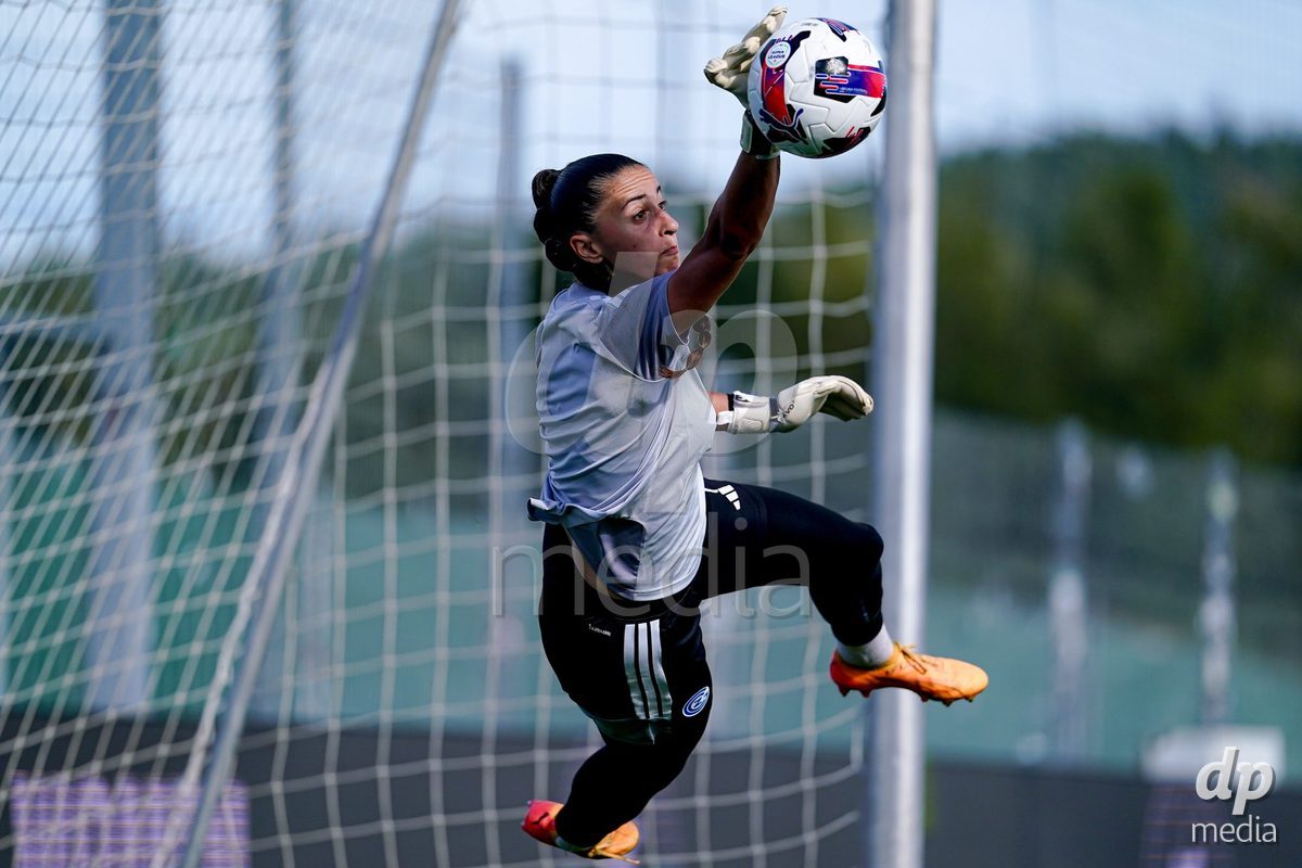 Yverdon-les-Bains, Switzerland - August 29: Players of GC Frauenfussball warming up during the AXA Women's Super League match between FC Yverdon Women and GC Frauenfussball at Stade Municipal on August 29, 2026 in Yverdon-les-Bains, Switzerland.