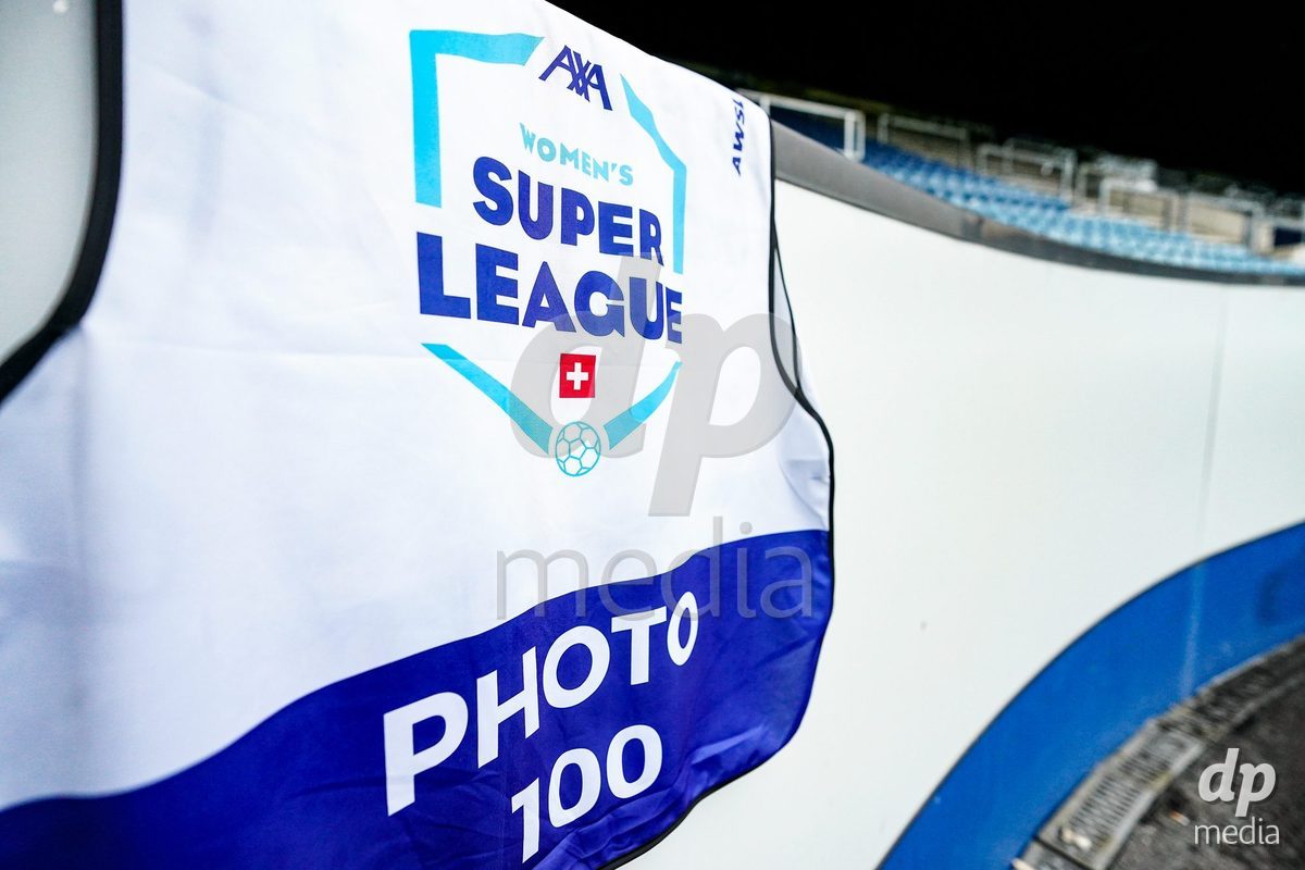 Luzern, Switzerland - August 28: General view of the AWSL logo shown on a photo bib prior to the AXA Women's Super League match between FC Luzern and FC St. Gallen 1879 at thermoplan arena on August 28, 2026 in Luzern, Switzerland.