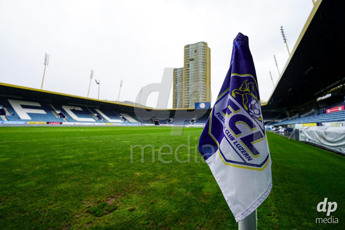 Luzern, Switzerland - August 28: General view inside the stadium showing a FC Luzern corner flag during the AXA Women's Super League match between FC Luzern and FC St. Gallen 1879 at thermoplan arena on August 28, 2026 in Luzern, Switzerland.
