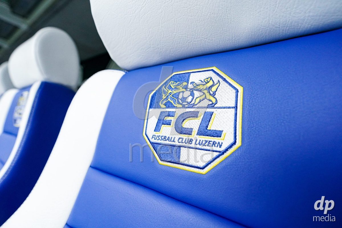 Luzern, Switzerland - August 28: FC Luzern logo shown on a seat during the AXA Women's Super League match between FC Luzern and FC St. Gallen 1879 at thermoplan arena on August 28, 2026 in Luzern, Switzerland.