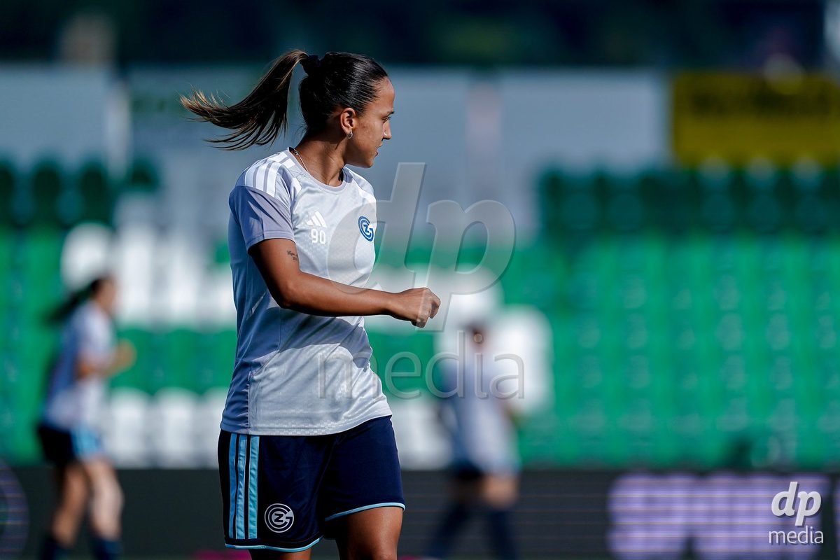 Yverdon-les-Bains, Switzerland - August 29: Players of GC Frauenfussball warming up during the AXA Women's Super League match between FC Yverdon Women and GC Frauenfussball at Stade Municipal on August 29, 2026 in Yverdon-les-Bains, Switzerland.
