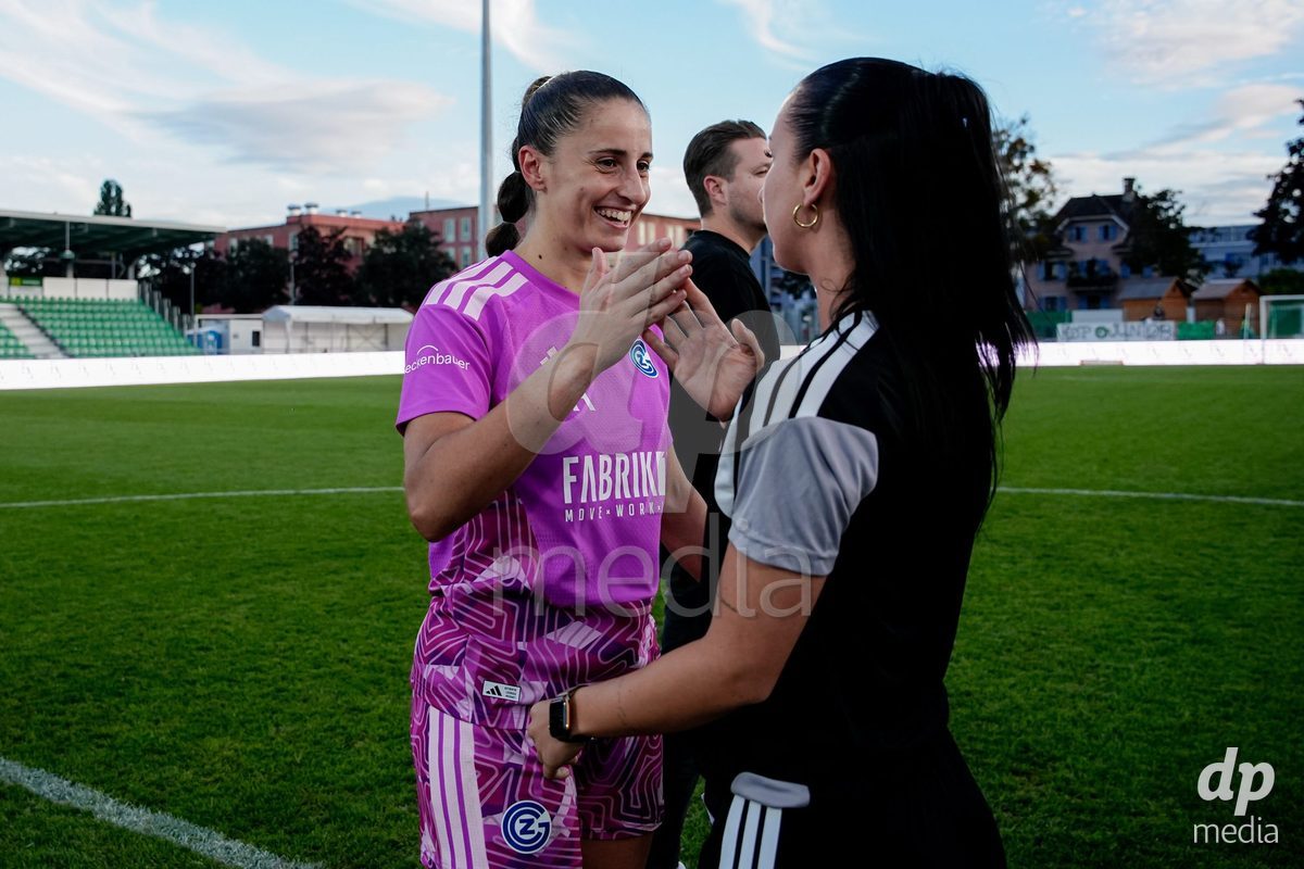 Yverdon-les-Bains, Switzerland - August 29: Players of GC Frauenfussball after winning the match the AXA Women's Super League match between FC Yverdon Women and GC Frauenfussball at Stade Municipal on August 29, 2026 in Yverdon-les-Bains, Switzerland.