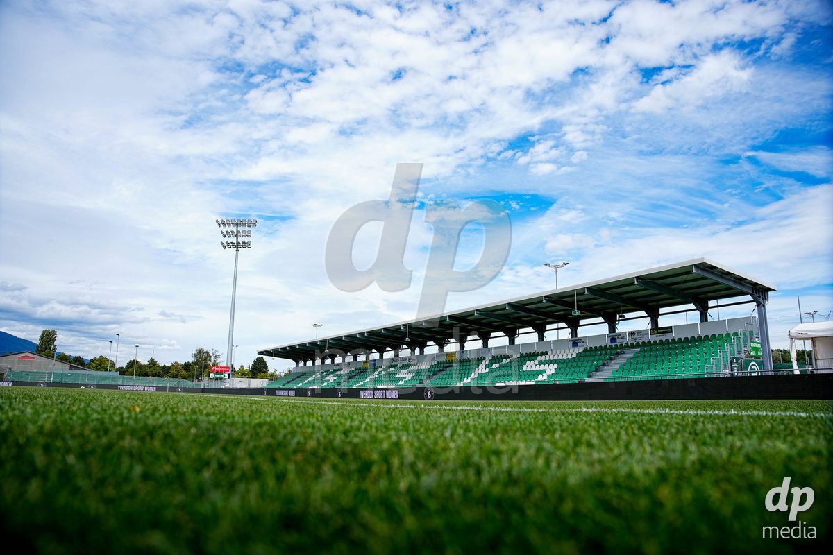 Yverdon-les-Bains, Switzerland - August 29: Panoramic view of Stade Municipal prior to the AXA Women's Super League match between FC Yverdon Women and GC Frauenfussball at Stade Municipal on August 29, 2026 in Yverdon-les-Bains, Switzerland.
