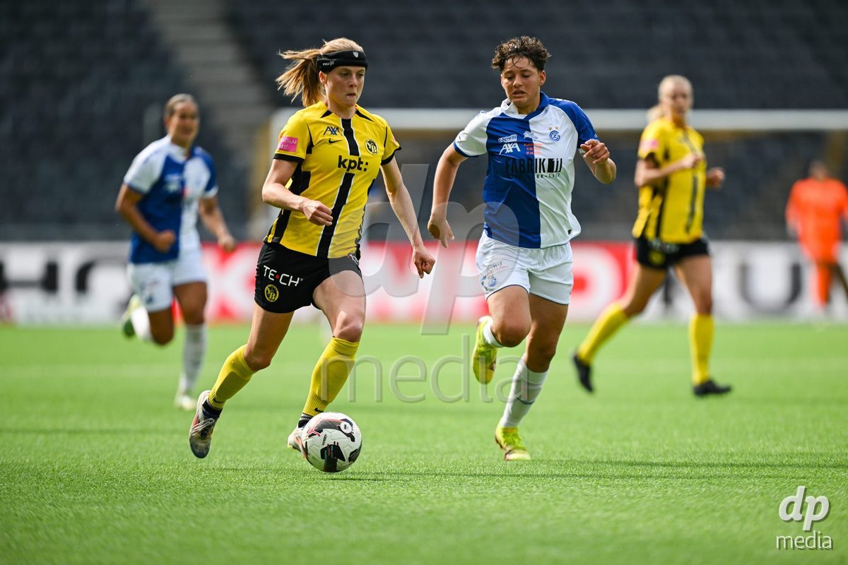17/05/2025, Bern, Stadion Wankdorf, Women's Super League Final 2: BSC YB Frauen - GC Frauenfussball,  #16 Emanuela Pfister (Grasshopper Club Zurich, right) against #23 Wielle Douma (BSC YB Frauen, left)