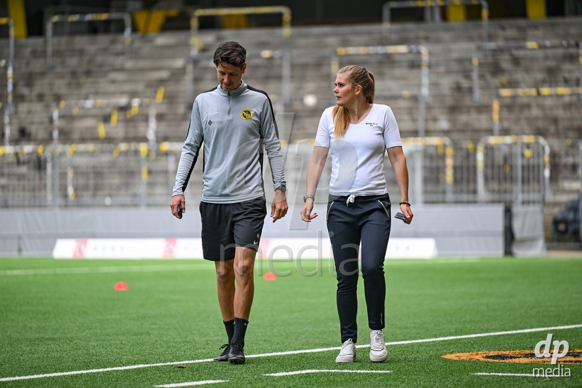 headcoach Imke Wubbenhorst (Young Boys) with assistant coach Fabian Bill (Young Boys) before the Axa Womens Super League Football game between BSC Young Boys Frauen and FC Zürich Frauen at Wankdorf Stadium in Bern, Switzerland.