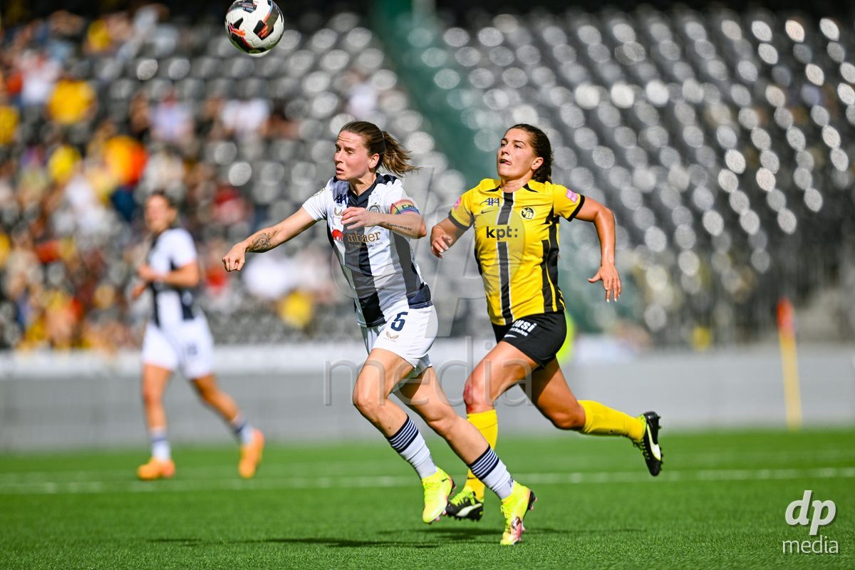Courtney Aliza Strode (14 Young Boys) against Naomi Megroz (5 Zurich) during the Axa Womens Super League Football game between BSC Young Boys Frauen and FC Zürich Frauen at Wankdorf Stadium in Bern, Switzerland.