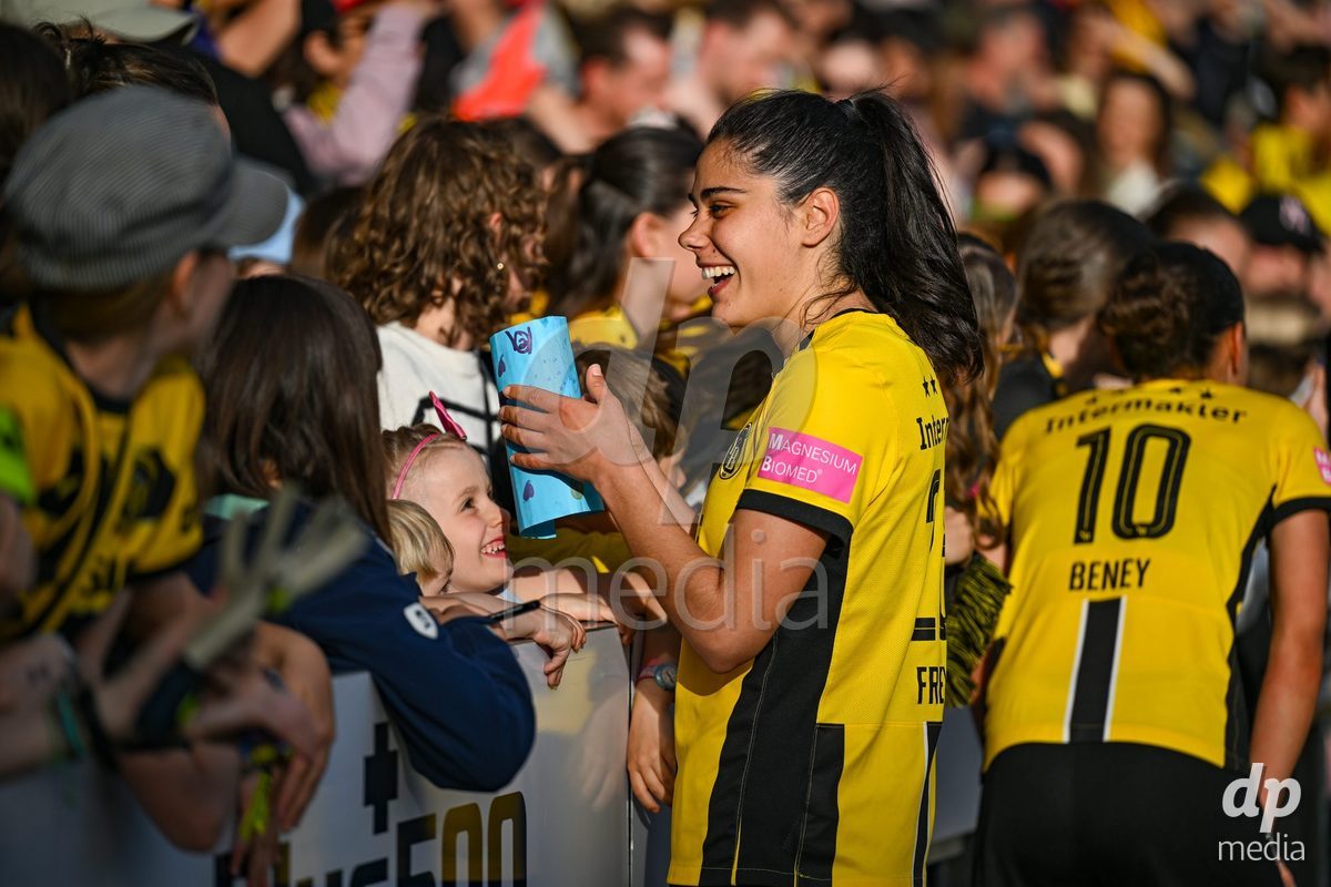 Laura Frey (26 Young Boys) after wining the the Axa Womens Super League Football semifinal between BSC Young Boys Frauen and FC Zürich Frauen at Wankdorf Stadium in Bern, Switzerland.