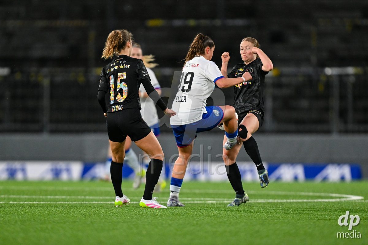 17.04.2025, Bern, Stadion Wankdorf, Women's Super League Quarterfinal 2: BSC YB Frauen - FC Luzern,  #8 Noa Linn Munger (BSC YB Frauen) against #99 Alyssa Keller (Luzern)