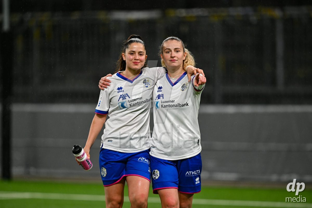 17.04.2025, Bern, Stadion Wankdorf, Women's Super League Quarterfinal 2: BSC YB Frauen - FC Luzern,  #5 Caterina Tramezzani (FC Luzern) with #17 Jennie Marie Egeriis (Luzern)