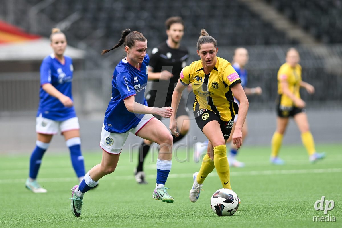 29/09/2024, Bern, Stadion Wankdorf, Women's Super League: BSC YB Frauen - FC Luzern,  #18 Wibke Meister (BSC YB Frauen, right) against #31 Michelle Sager (FC Luzern, left)